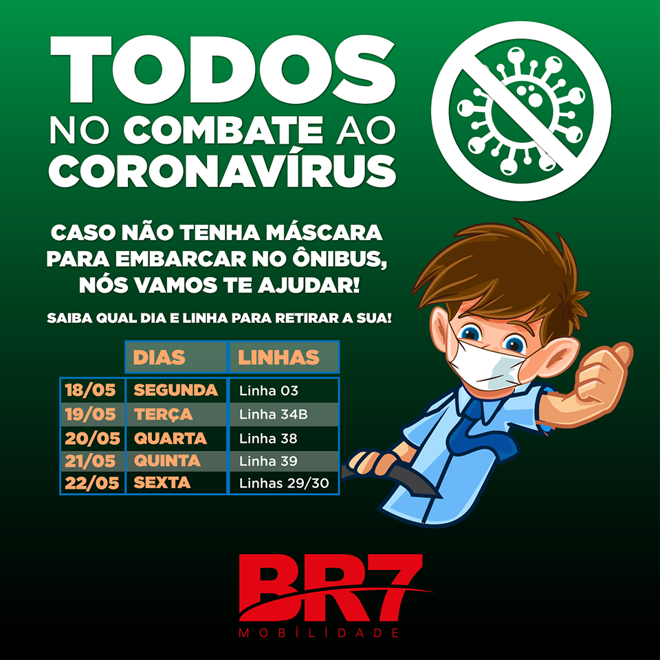BR7 Mobilidade reforça obrigatoriedade da utilização de máscaras para prevenção do novo coronavírus