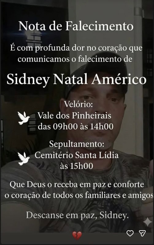 Sidney foi velado e sepultado nesta quinta-feira (11/12)
