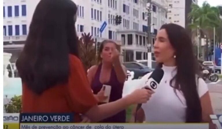 Mulher invade transmissão ao vivo para gritar ‘Globo lixo’ e faz gesto ofensivo