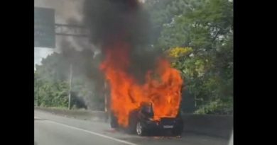 Carro pega fogo na Via Anchieta e mobiliza Bombeiros em São Bernardo