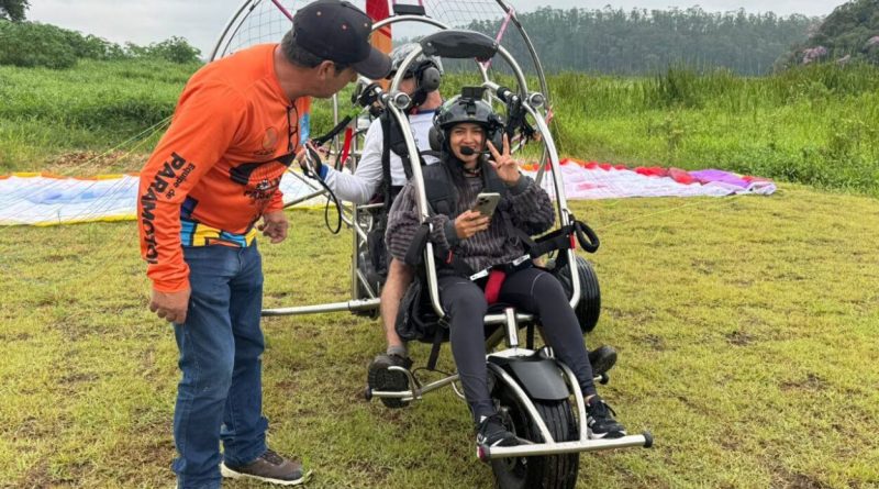 Paramotor atrai público ao Parque Oriental em fim de semana de atividades em Ribeirão Pires