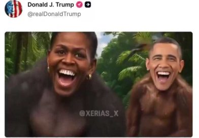 Trump compartilha vídeo com conteúdo racista contra o casal Obama