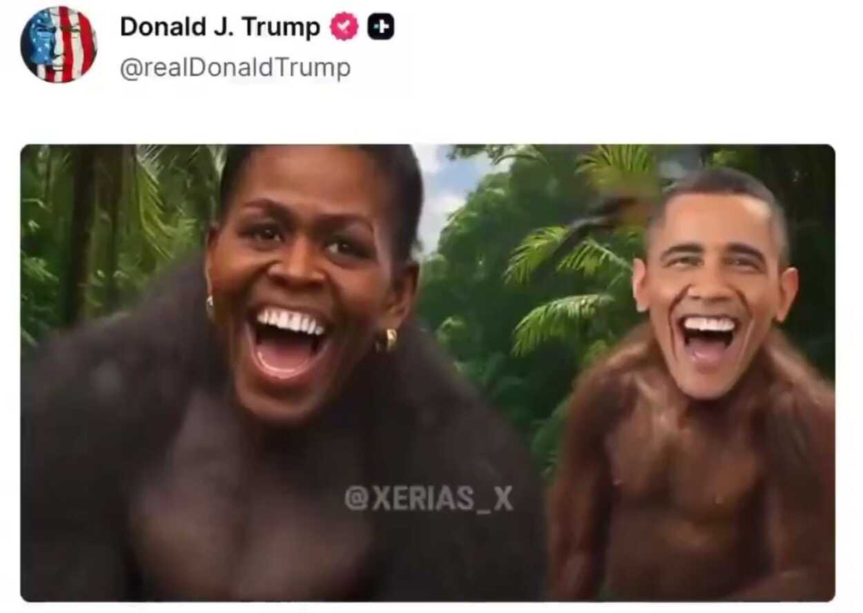 Trump compartilha vídeo com conteúdo racista contra o casal Obama