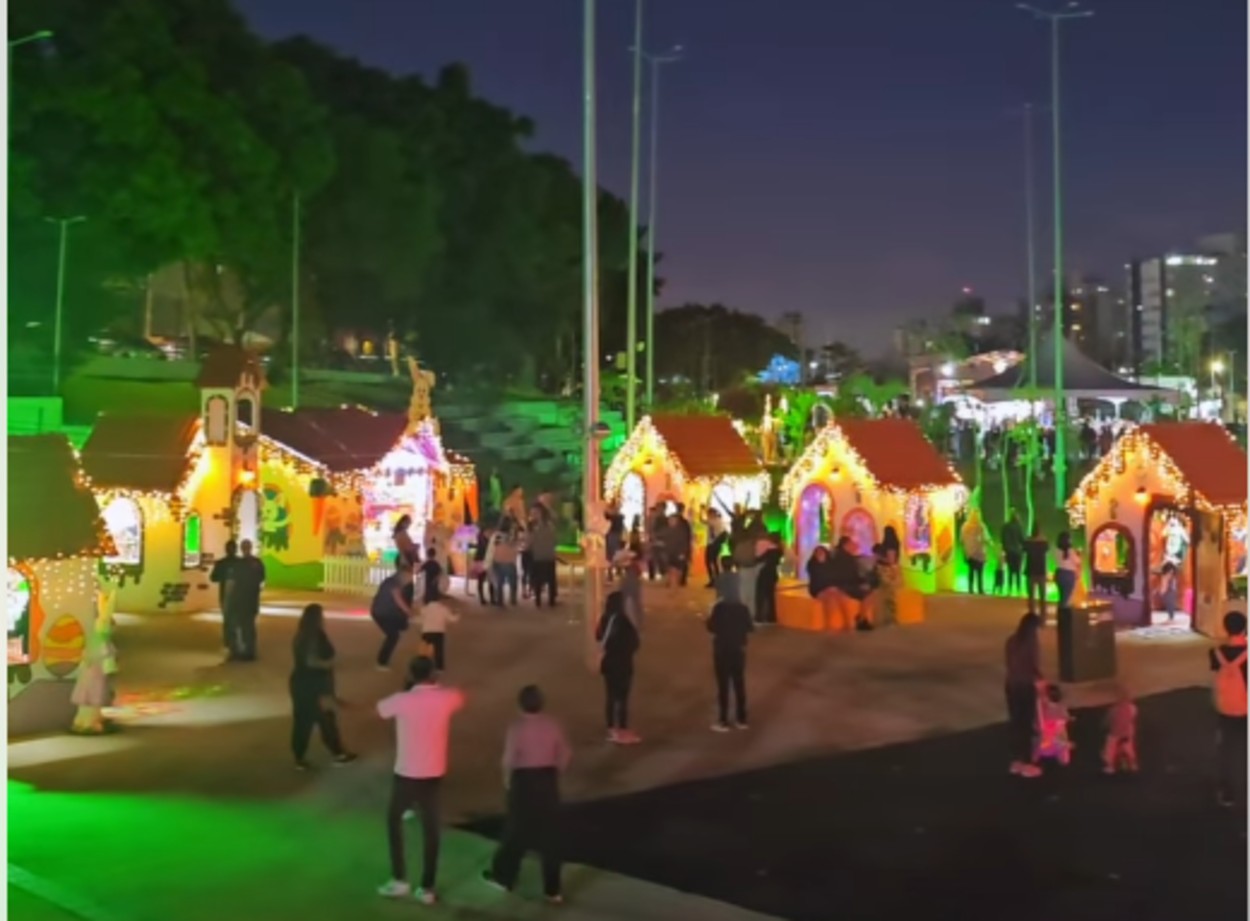 Vila de Páscoa é formada por 10 casinhas de madeira ornamentadas com símbolos alusivos à Páscoa. Foto: Divulgação/PSCS