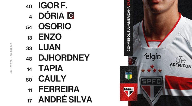 Veja a escalação do São Paulo para enfrentar o O’Higgins