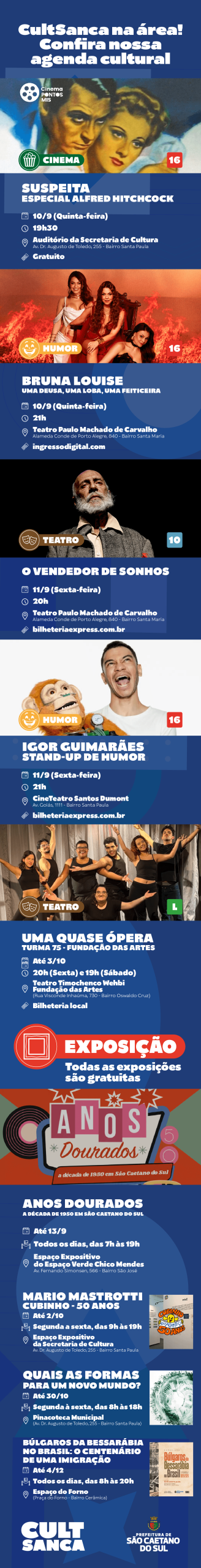 Agenda Cultural São Caetano do Sul - 8 a 14 de setembro de 2026
