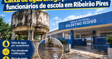 Caixa d’água preocupa alunos e funcionários em uma escola de Ribeirão Pires