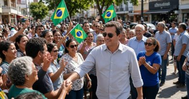 Candidato em caminhada de campanha cercado por apoiadores, imagem ilustrativa