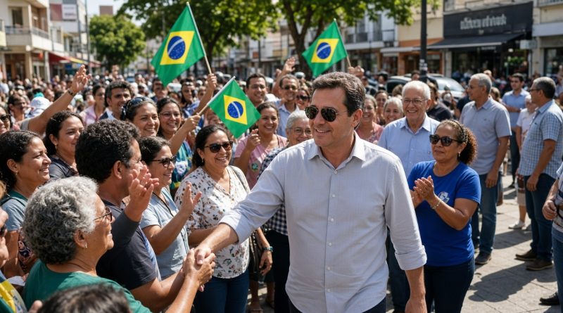 Candidato em caminhada de campanha cercado por apoiadores, imagem ilustrativa