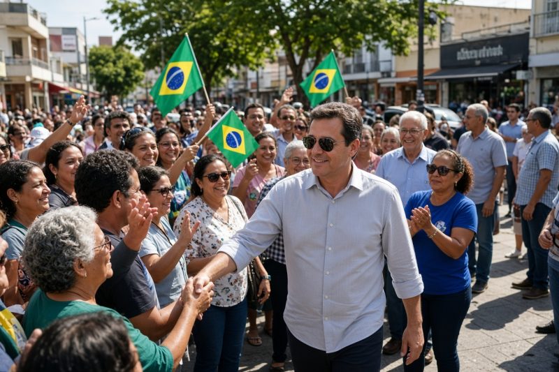 Candidato em caminhada de campanha cercado por apoiadores, imagem ilustrativa