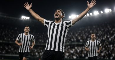 Jogador de futebol comemorando gol a noite em estadio com refletores - imagem ilustrativa