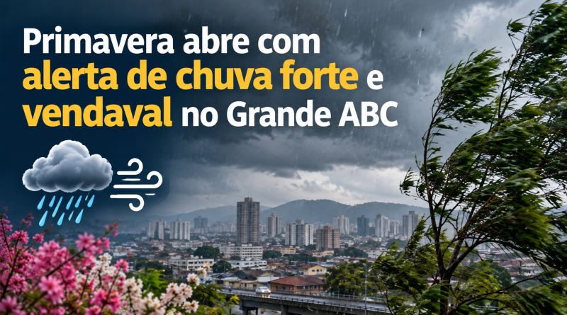 Primavera abre com alerta de chuva forte e vendaval no Grande ABC