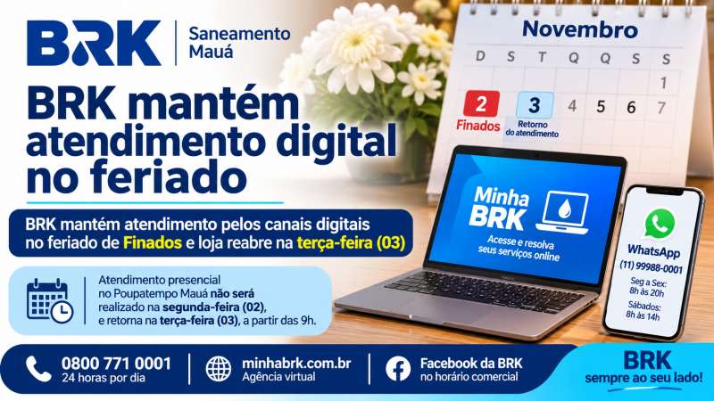 BRK mantém atendimento digital no feriado